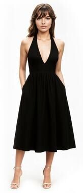NWT Jewel Badgley Mischka Justine Halter Neck Midi Dress Black 4- Wedding Guest